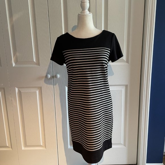 Laundry By Shelli Segal Dresses & Skirts - Laundry by Shelli Segal Womens Black Tan Striped Dress Short Sleeves Size 8